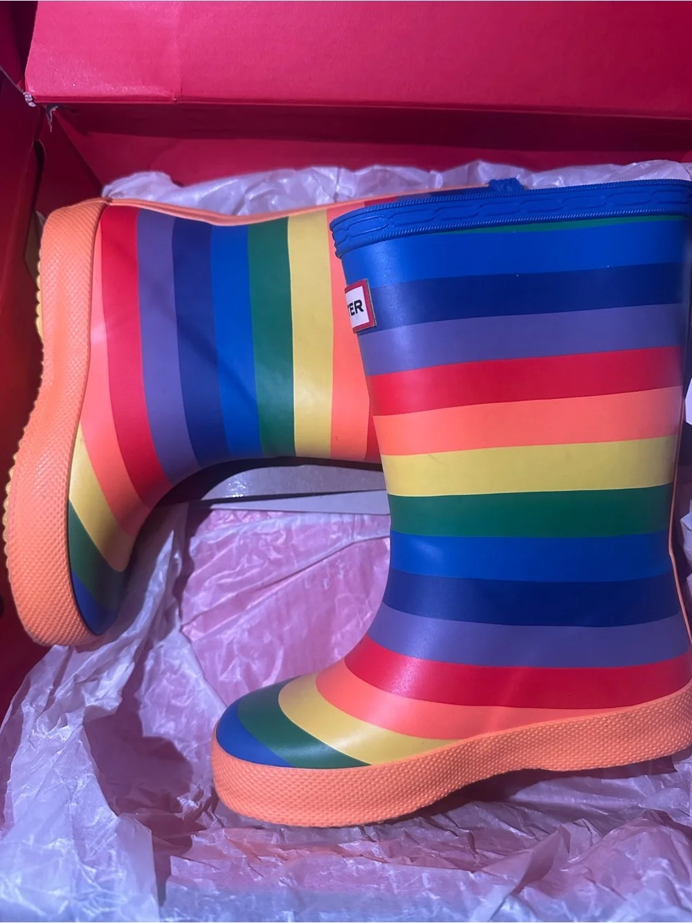 Hunter Kids Rainbow Stripe Rain Boots - Blue, Green, Yellow, Orange, Red, Purple